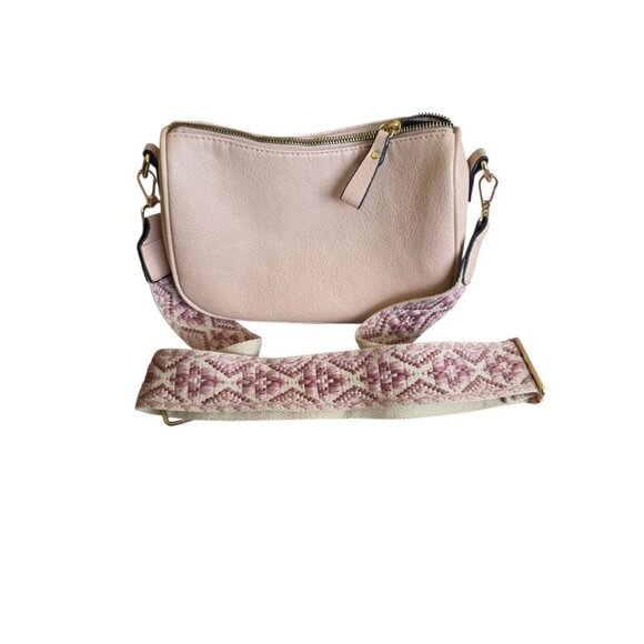 Unbranded Handbags - Vegan Leather Lite Pink Crossbody Bag Handbag Boho Designed Strap